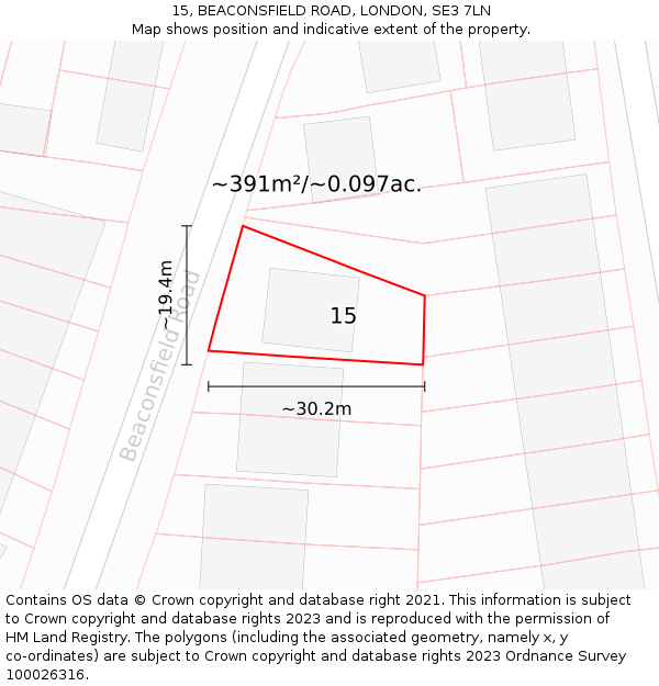 15, BEACONSFIELD ROAD, LONDON, SE3 7LN: Plot and title map