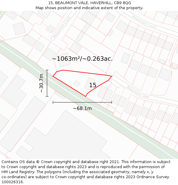 15, BEAUMONT VALE, HAVERHILL, CB9 8QG: Plot and title map