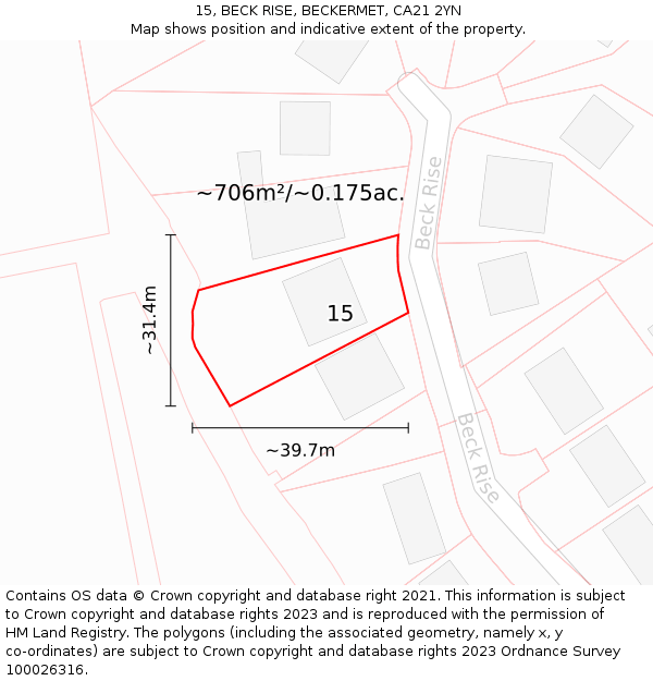 15, BECK RISE, BECKERMET, CA21 2YN: Plot and title map