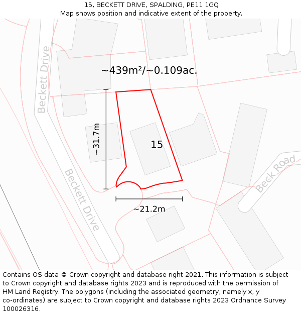 15, BECKETT DRIVE, SPALDING, PE11 1GQ: Plot and title map