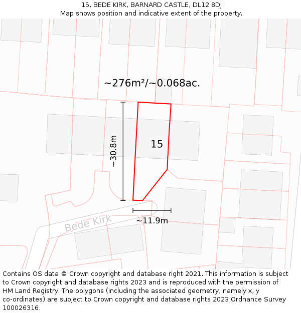 15, BEDE KIRK, BARNARD CASTLE, DL12 8DJ: Plot and title map