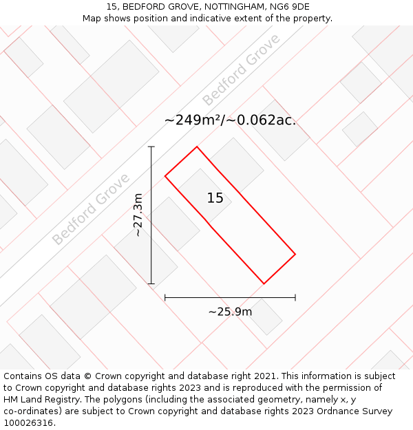 15, BEDFORD GROVE, NOTTINGHAM, NG6 9DE: Plot and title map