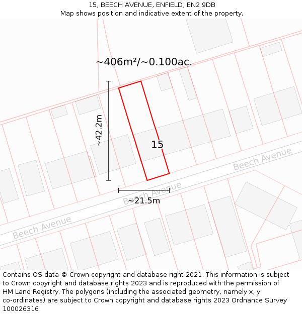 15, BEECH AVENUE, ENFIELD, EN2 9DB: Plot and title map