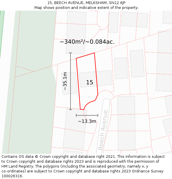 15, BEECH AVENUE, MELKSHAM, SN12 6JP: Plot and title map