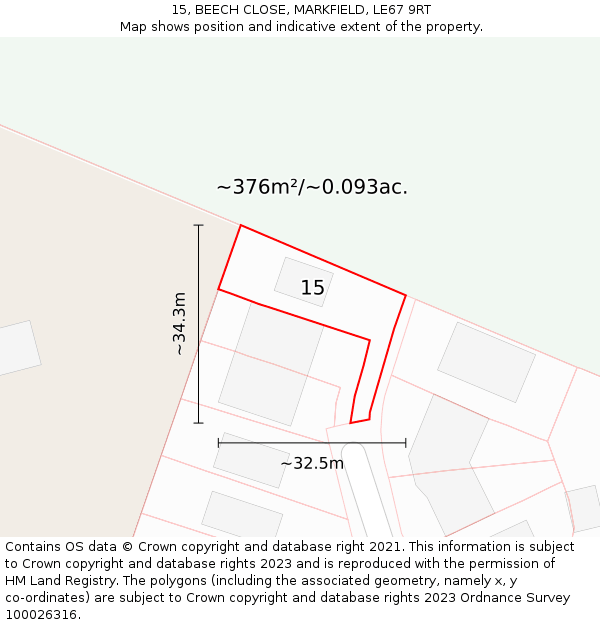 15, BEECH CLOSE, MARKFIELD, LE67 9RT: Plot and title map