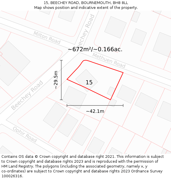 15, BEECHEY ROAD, BOURNEMOUTH, BH8 8LL: Plot and title map