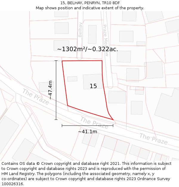 15, BELHAY, PENRYN, TR10 8DF: Plot and title map