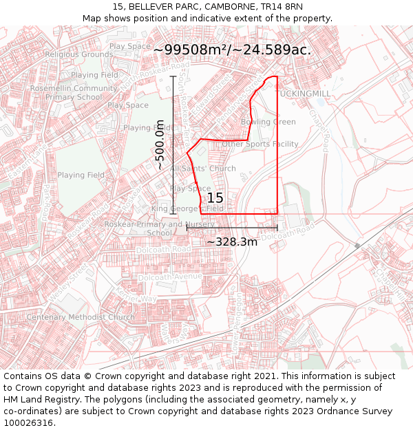 15, BELLEVER PARC, CAMBORNE, TR14 8RN: Plot and title map