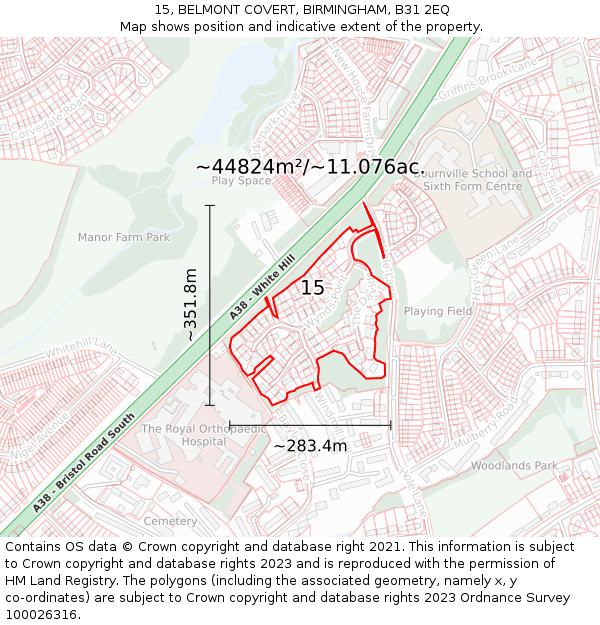 15, BELMONT COVERT, BIRMINGHAM, B31 2EQ: Plot and title map