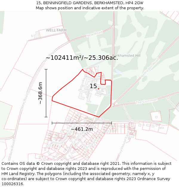 15, BENNINGFIELD GARDENS, BERKHAMSTED, HP4 2GW: Plot and title map