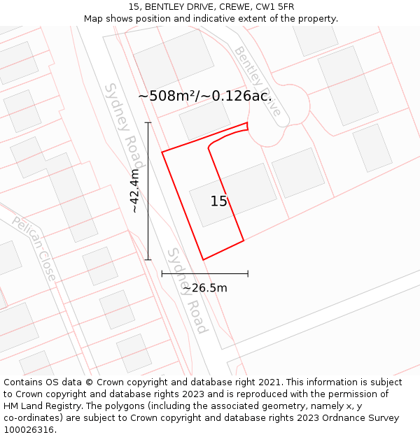 15, BENTLEY DRIVE, CREWE, CW1 5FR: Plot and title map