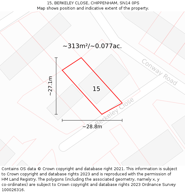 15, BERKELEY CLOSE, CHIPPENHAM, SN14 0PS: Plot and title map