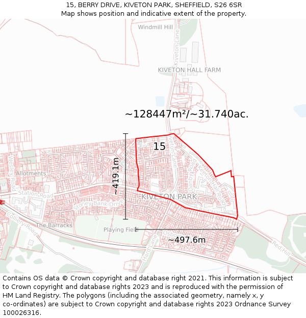 15, BERRY DRIVE, KIVETON PARK, SHEFFIELD, S26 6SR: Plot and title map