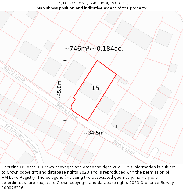 15, BERRY LANE, FAREHAM, PO14 3HJ: Plot and title map