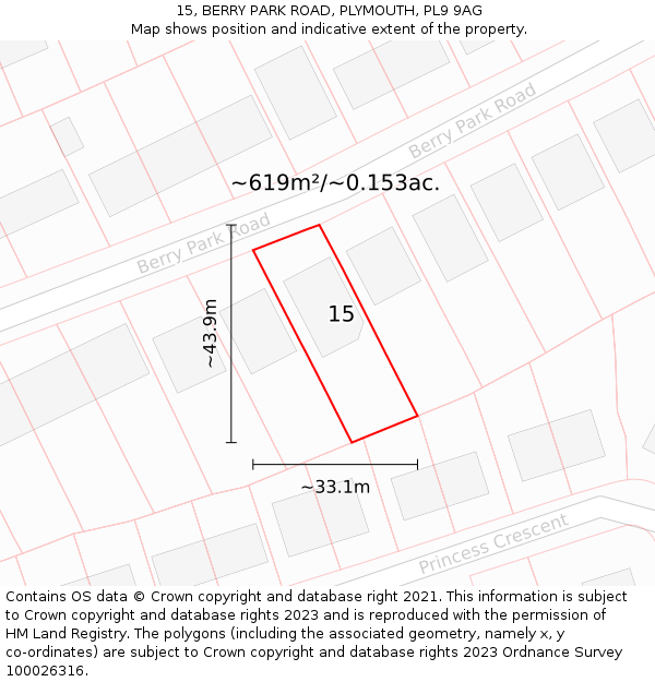 15, BERRY PARK ROAD, PLYMOUTH, PL9 9AG: Plot and title map