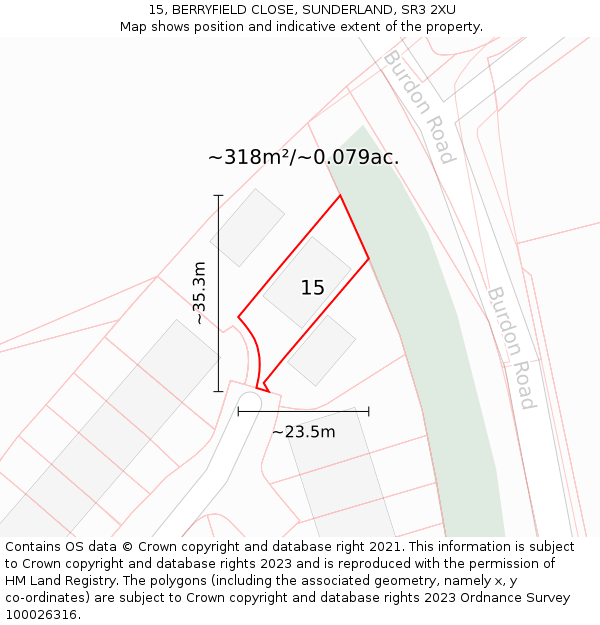 15, BERRYFIELD CLOSE, SUNDERLAND, SR3 2XU: Plot and title map