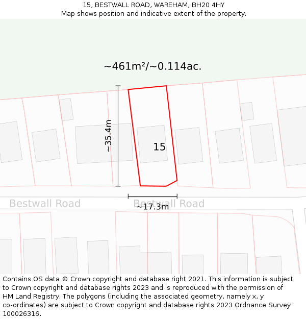 15, BESTWALL ROAD, WAREHAM, BH20 4HY: Plot and title map