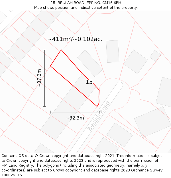 15, BEULAH ROAD, EPPING, CM16 6RH: Plot and title map