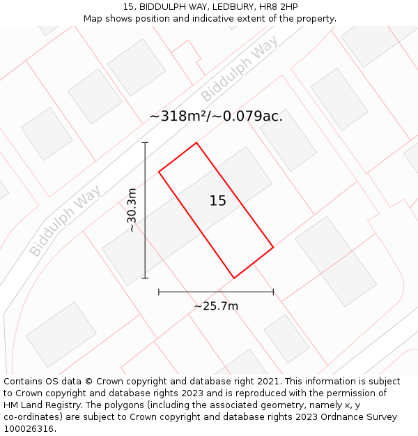 15, BIDDULPH WAY, LEDBURY, HR8 2HP: Plot and title map