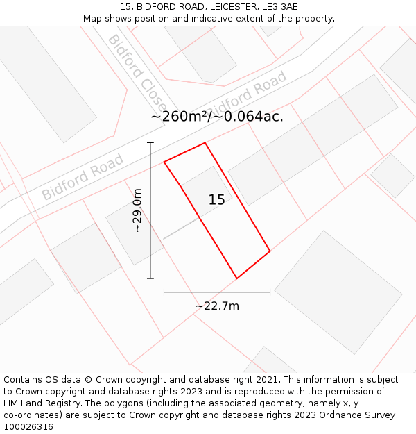 15, BIDFORD ROAD, LEICESTER, LE3 3AE: Plot and title map