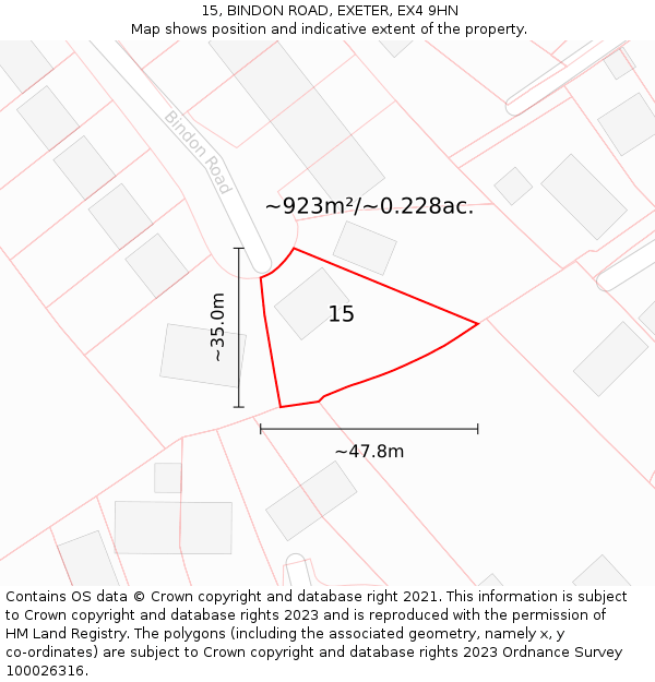 15, BINDON ROAD, EXETER, EX4 9HN: Plot and title map