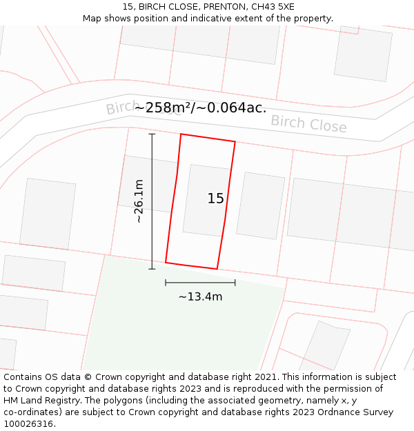 15, BIRCH CLOSE, PRENTON, CH43 5XE: Plot and title map