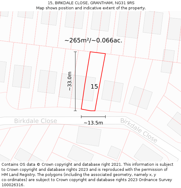 15, BIRKDALE CLOSE, GRANTHAM, NG31 9RS: Plot and title map