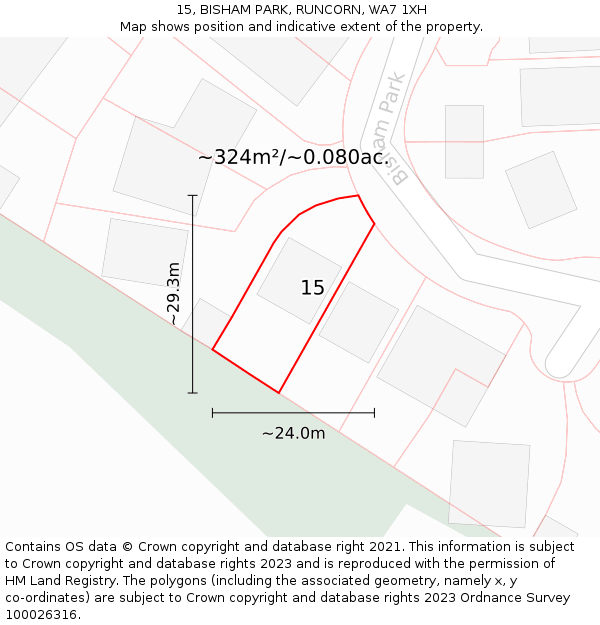 15, BISHAM PARK, RUNCORN, WA7 1XH: Plot and title map