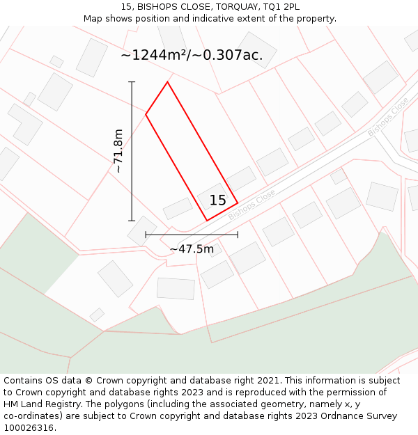 15, BISHOPS CLOSE, TORQUAY, TQ1 2PL: Plot and title map