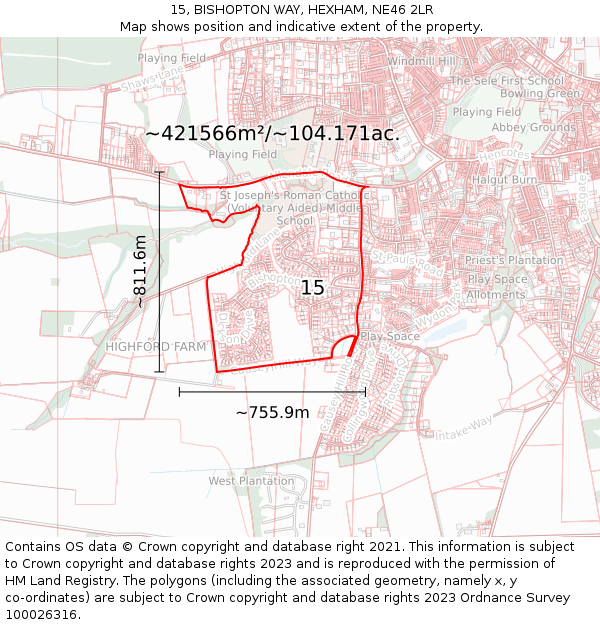 15, BISHOPTON WAY, HEXHAM, NE46 2LR: Plot and title map