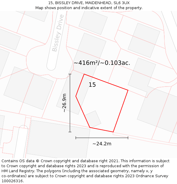 15, BISSLEY DRIVE, MAIDENHEAD, SL6 3UX: Plot and title map