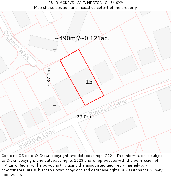 15, BLACKEYS LANE, NESTON, CH64 9XA: Plot and title map