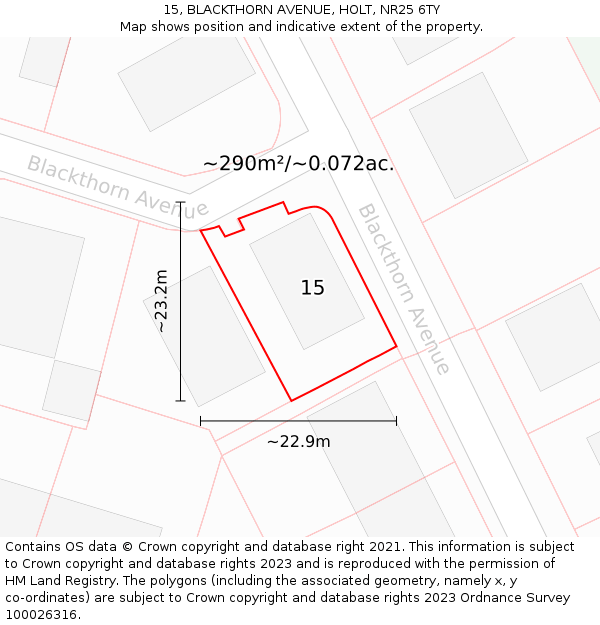 15, BLACKTHORN AVENUE, HOLT, NR25 6TY: Plot and title map