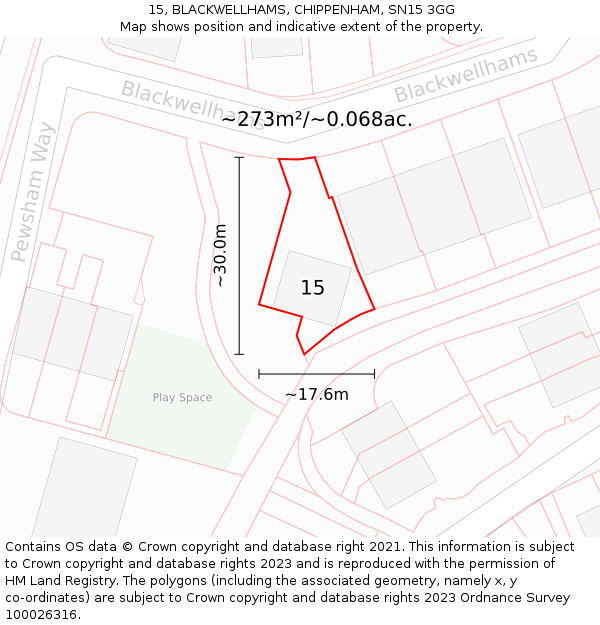 15, BLACKWELLHAMS, CHIPPENHAM, SN15 3GG: Plot and title map