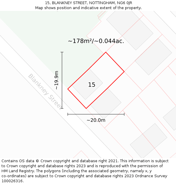 15, BLANKNEY STREET, NOTTINGHAM, NG6 0JR: Plot and title map