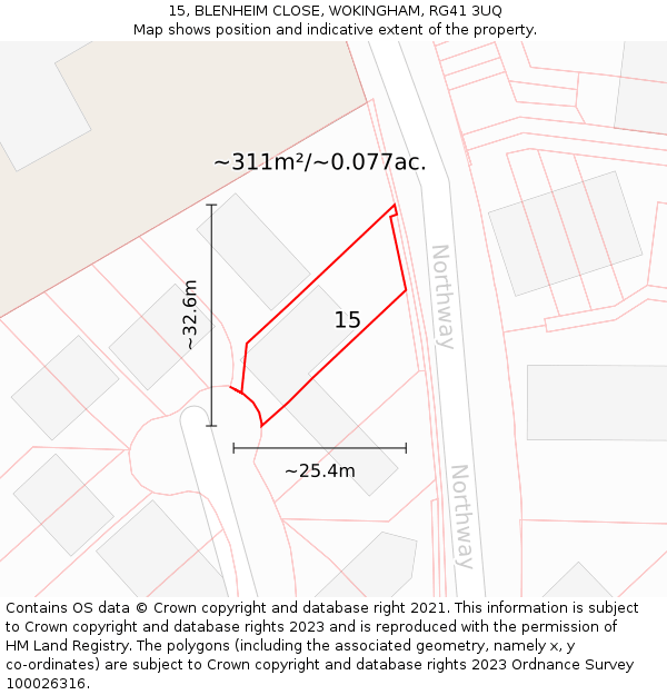 15, BLENHEIM CLOSE, WOKINGHAM, RG41 3UQ: Plot and title map