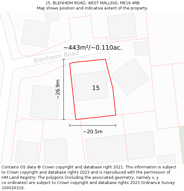 15, BLENHEIM ROAD, WEST MALLING, ME19 4RB: Plot and title map