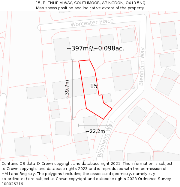 15, BLENHEIM WAY, SOUTHMOOR, ABINGDON, OX13 5NQ: Plot and title map