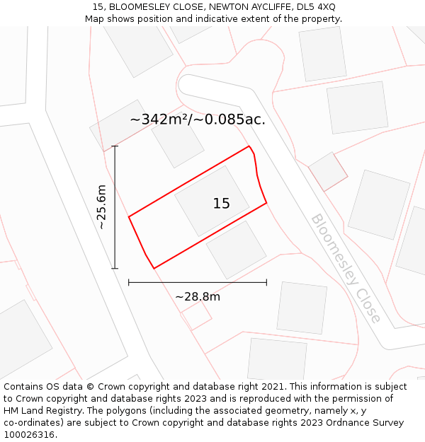 15, BLOOMESLEY CLOSE, NEWTON AYCLIFFE, DL5 4XQ: Plot and title map