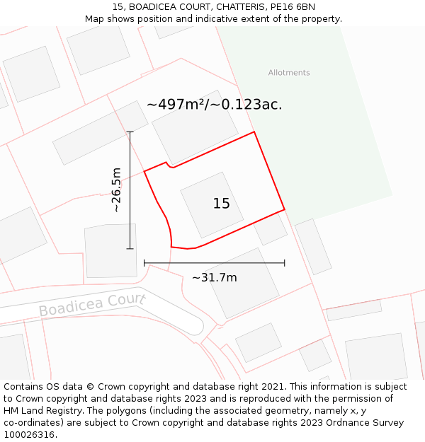 15, BOADICEA COURT, CHATTERIS, PE16 6BN: Plot and title map