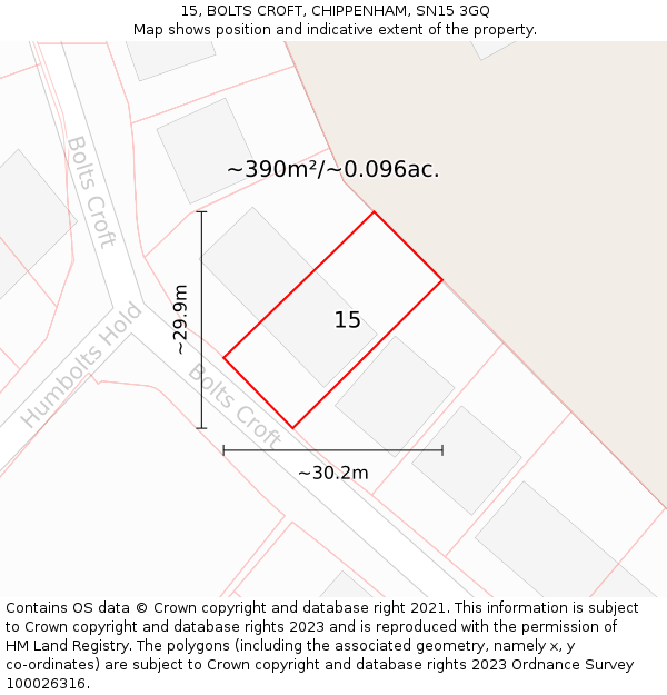 15, BOLTS CROFT, CHIPPENHAM, SN15 3GQ: Plot and title map