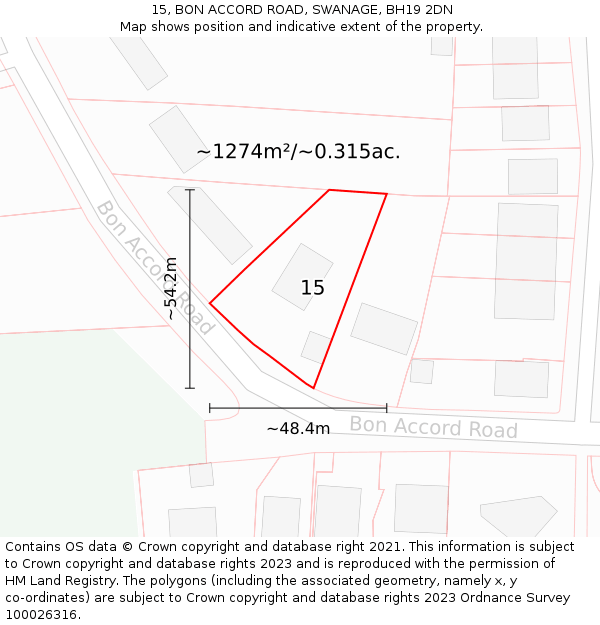 15, BON ACCORD ROAD, SWANAGE, BH19 2DN: Plot and title map