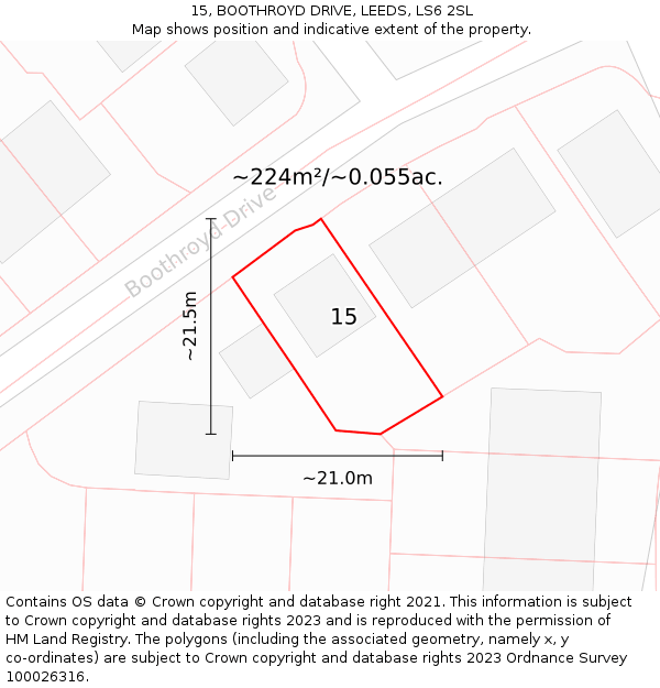 15, BOOTHROYD DRIVE, LEEDS, LS6 2SL: Plot and title map