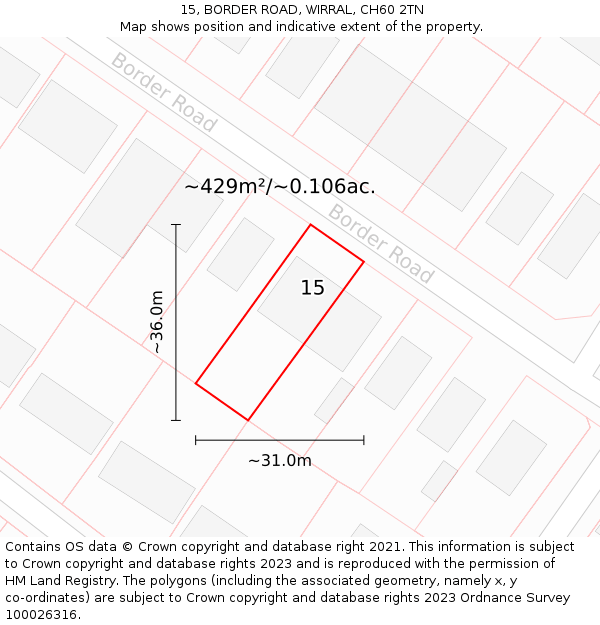 15, BORDER ROAD, WIRRAL, CH60 2TN: Plot and title map