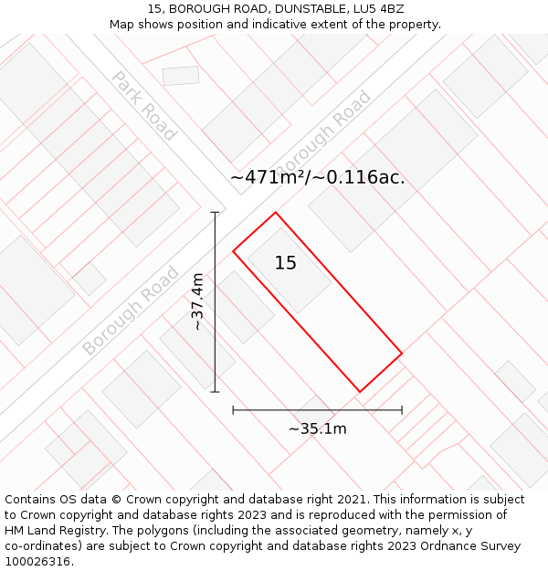 15, BOROUGH ROAD, DUNSTABLE, LU5 4BZ: Plot and title map