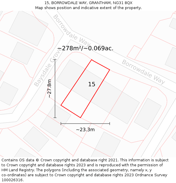 15, BORROWDALE WAY, GRANTHAM, NG31 8QX: Plot and title map