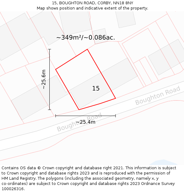 15, BOUGHTON ROAD, CORBY, NN18 8NY: Plot and title map