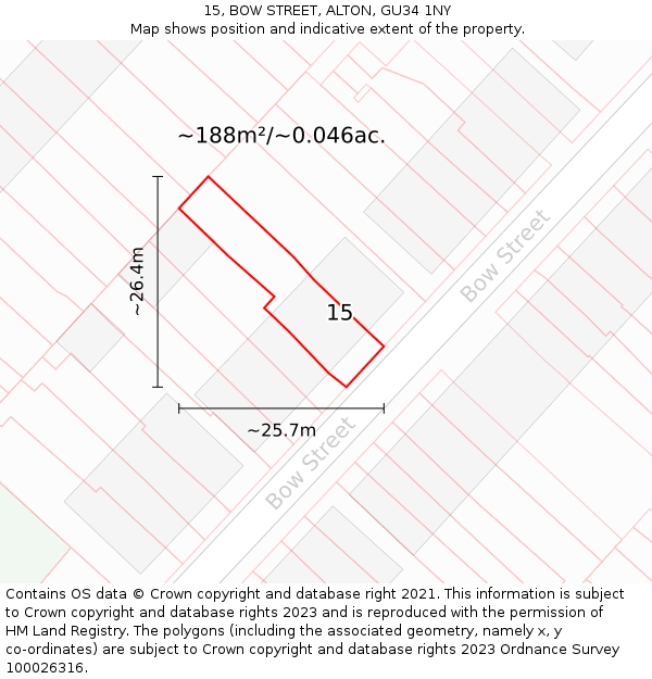 15, BOW STREET, ALTON, GU34 1NY: Plot and title map