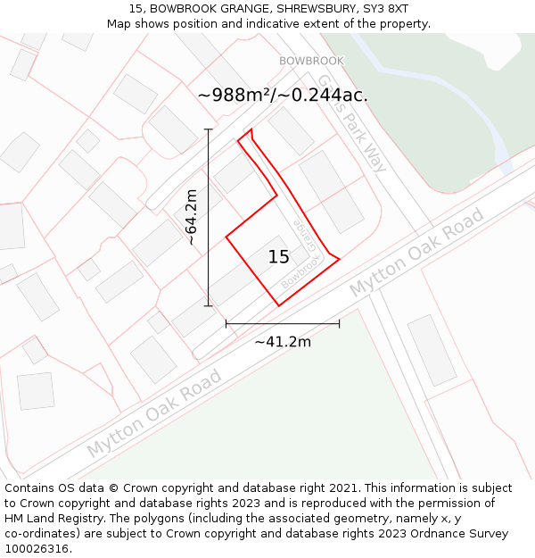 15, BOWBROOK GRANGE, SHREWSBURY, SY3 8XT: Plot and title map