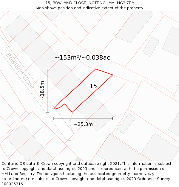 15, BOWLAND CLOSE, NOTTINGHAM, NG3 7BA: Plot and title map